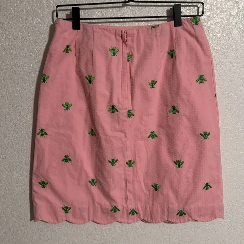 Lily Pulitzer Vintage Embroidered Honey Bee Pencil Skirt Scalloped Hem Size 6